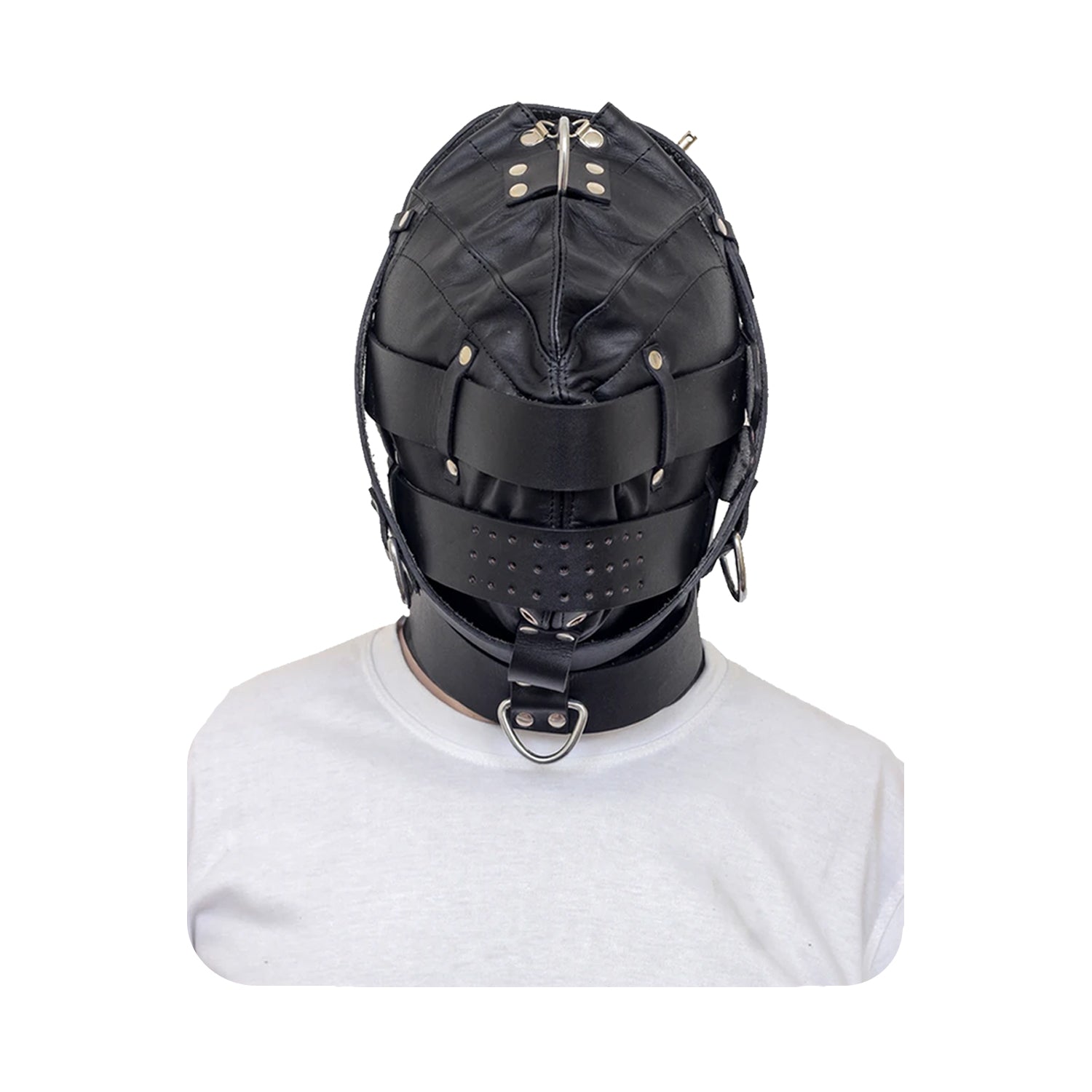 Leather Bondage Hood – Zip Closure, Muzzle Panel & D-Ring Collar
