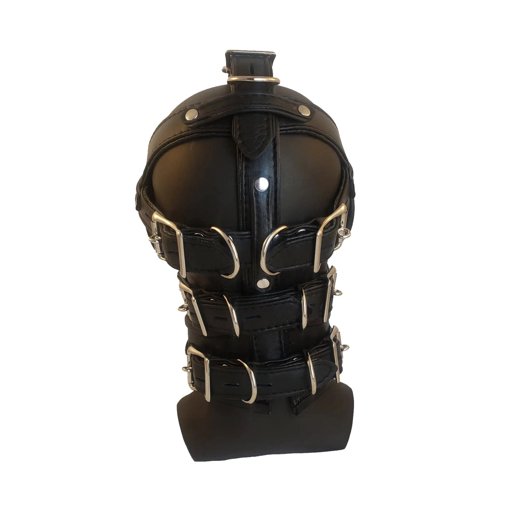 Leather Bondage Head Harness – Suspension Hook, Muzzle & Multi D-Ring