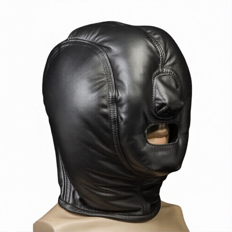Leather Bondage Hood | Full-Coverage Hood with Corset Lace-Up Back