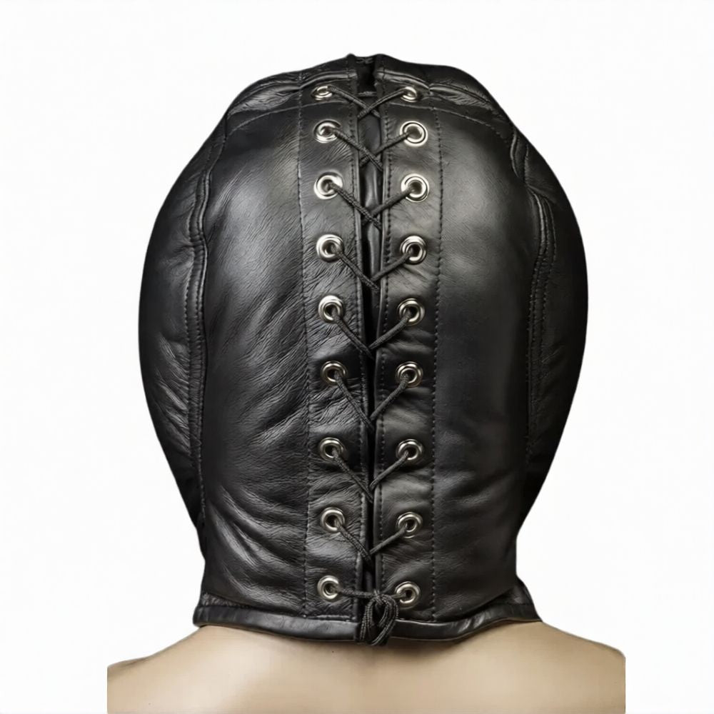 Leather Bondage Hood | Full-Coverage Hood with Corset Lace-Up Back