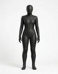 Black Quilted Hooded Catsuit | Futuristic Leather Look Bodysuit