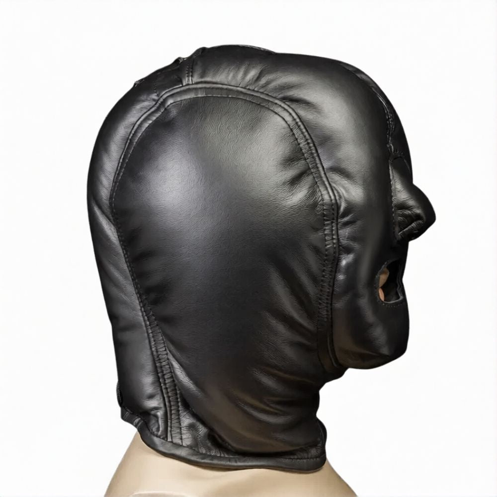 Leather Bondage Hood | Full-Coverage Hood with Corset Lace-Up Back