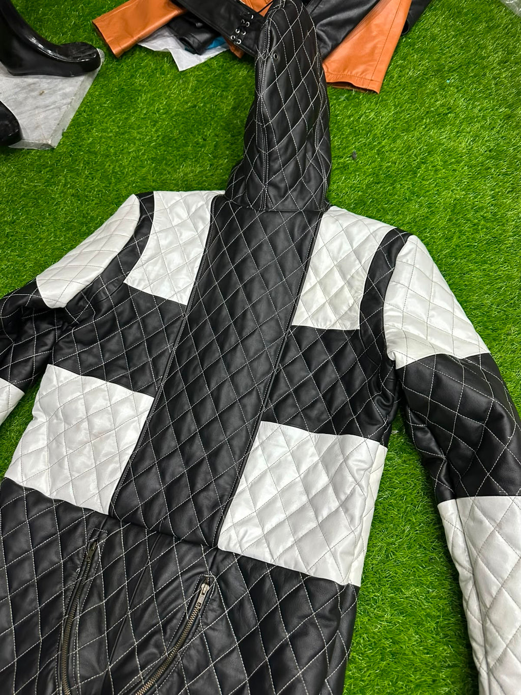 Quilted Leather Hooded Restraint Suit – Enclosed Mitts & Feet